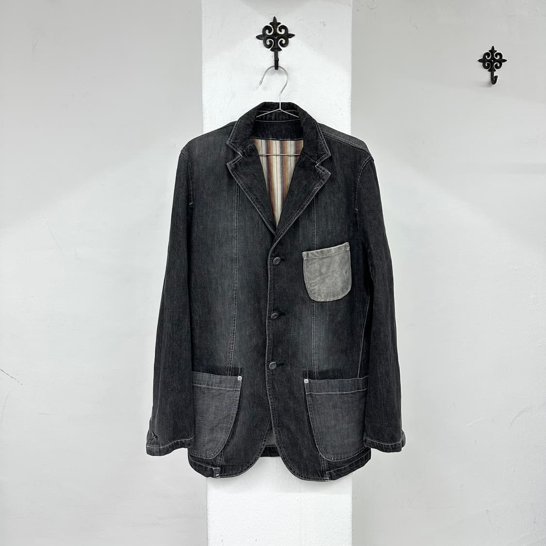 Suede detail denim tailor jacket 상품이미지3