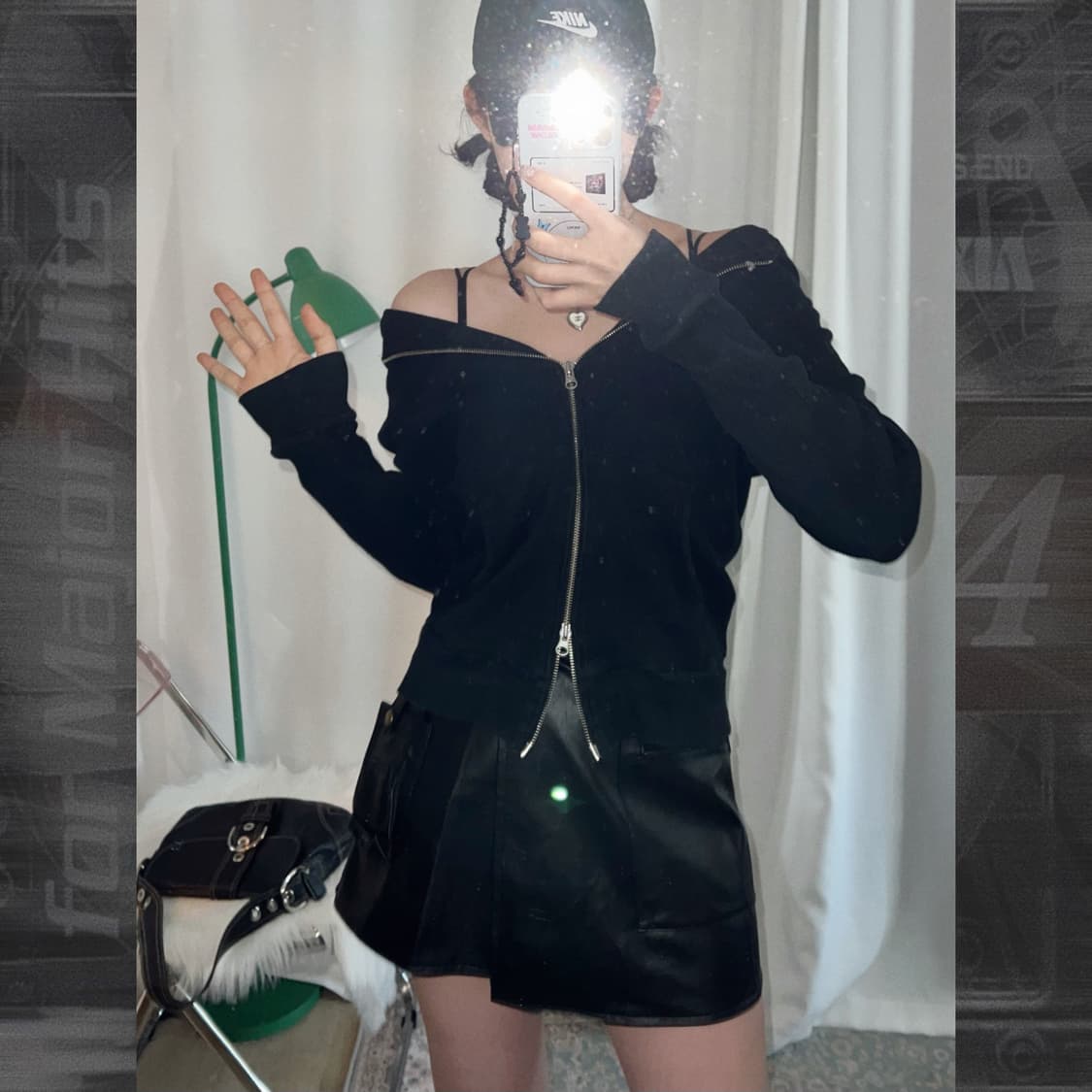 블랙 페이크 레더 카고 미니 스커트 상품이미지5