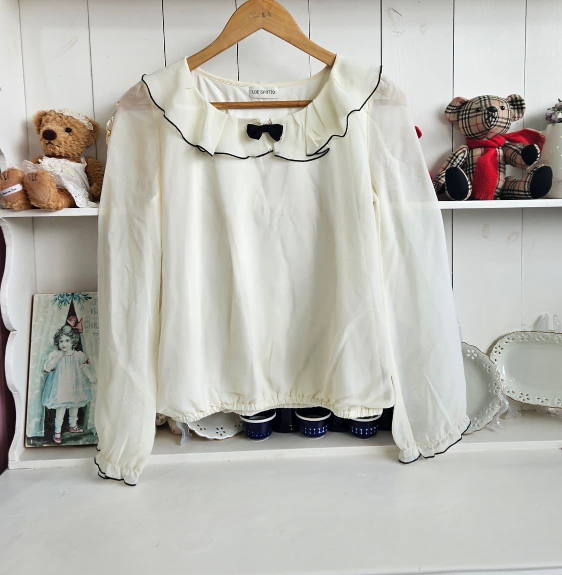 LODISPOTTO 세일러카라 리본 쉬폰 블라우스 상품이미지1