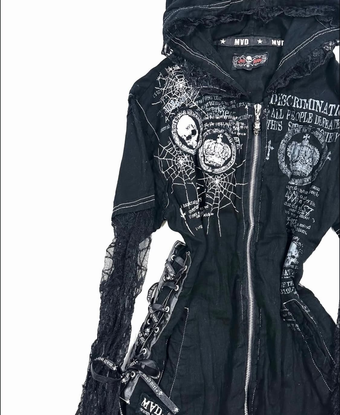 매드펑크 원피스 후드 집업 빈티지 고스 블랙 무채색 상품이미지3