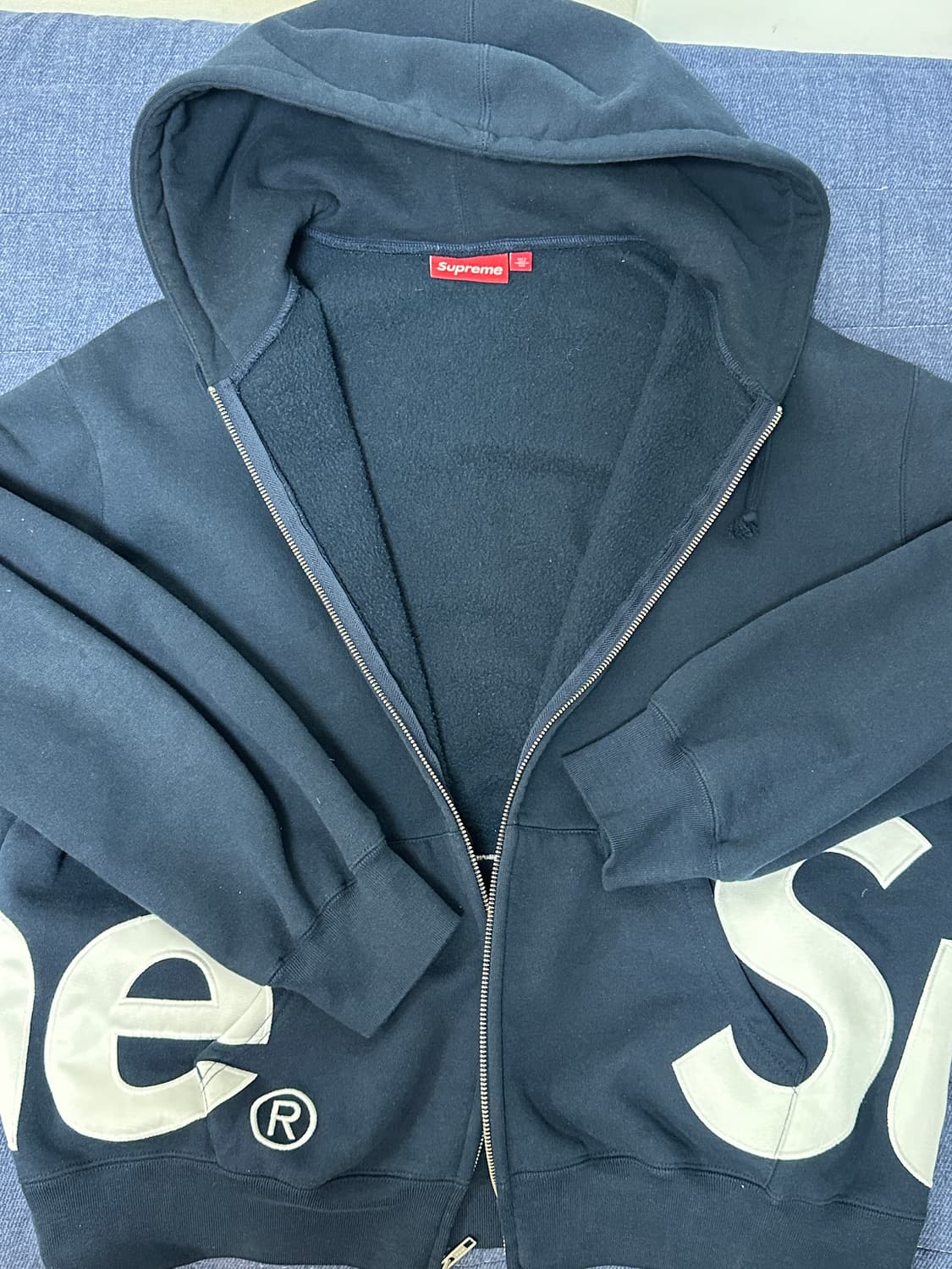 25ss 슈프림 빅로고 후드 집업 네이비 M 상품이미지3