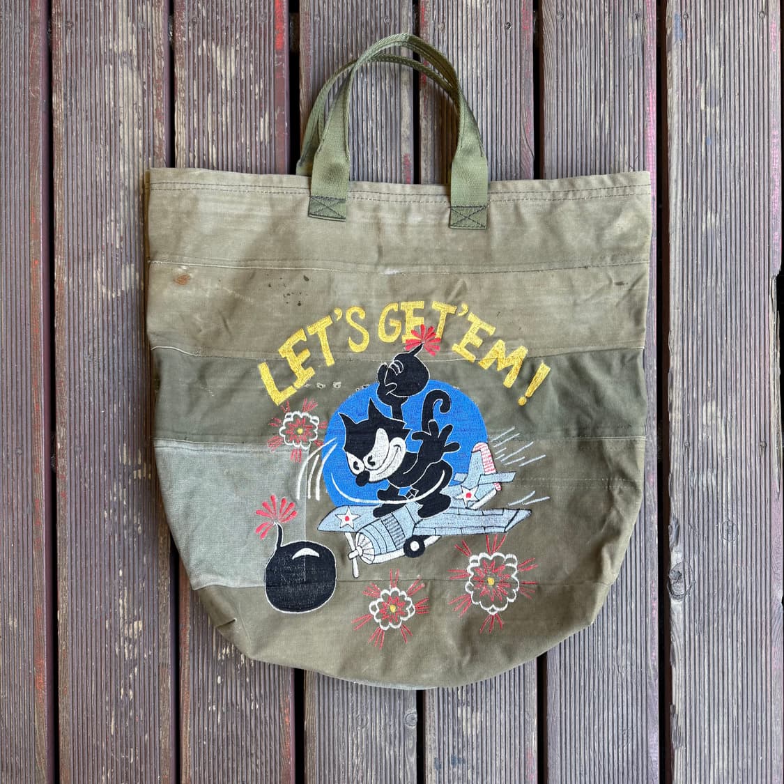 펠릭스 더 캣 빈티지 카키색 토트백 상품이미지1