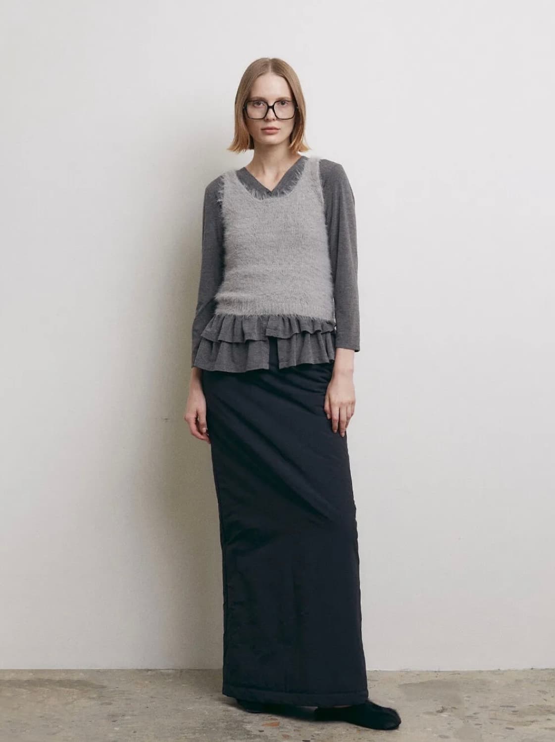 로우타이드 슬리브리스 니트탑 그레이 상품이미지6