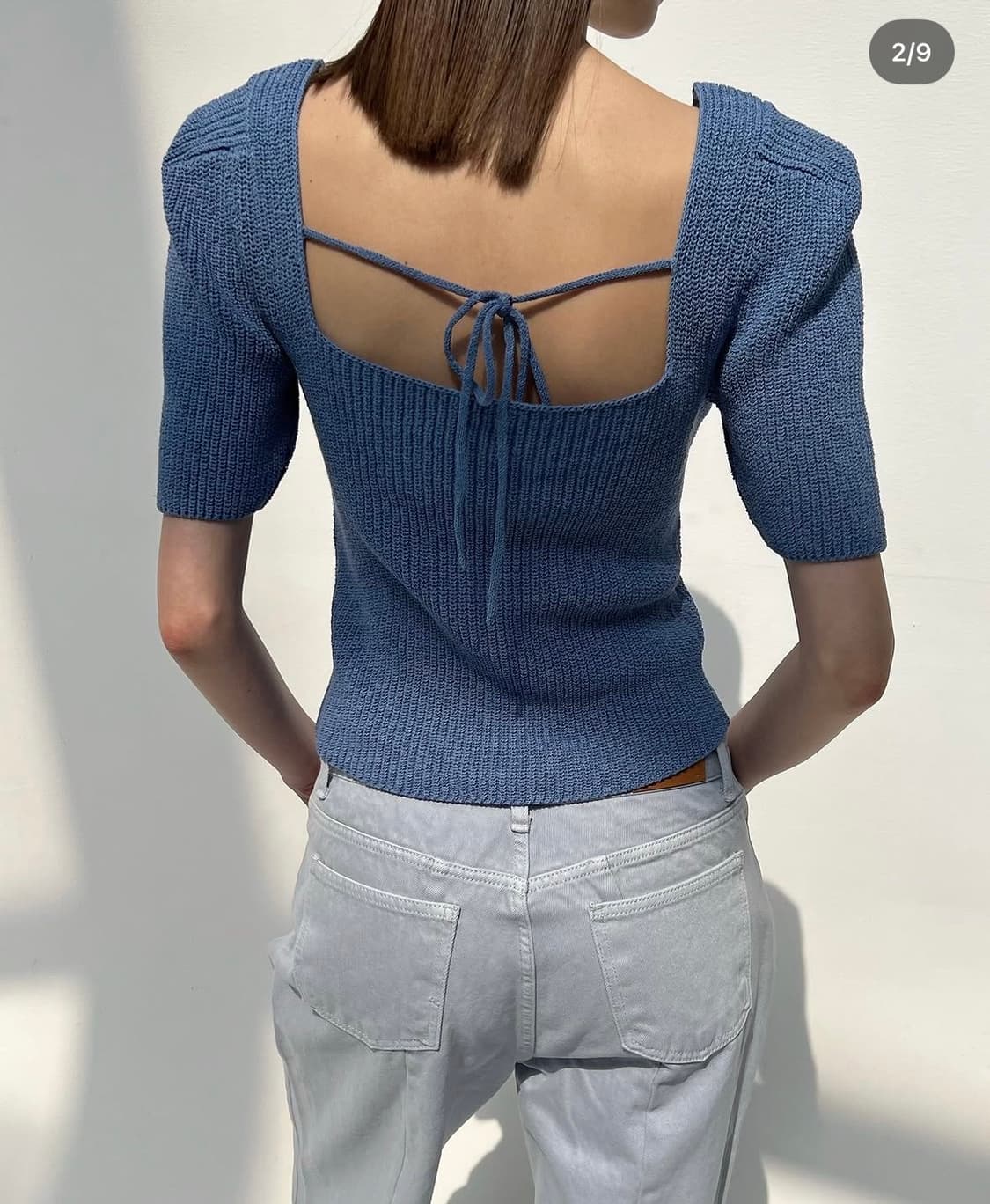 드래곤블루스 스퀘어넥 퍼프 니트 탑 - 블루 데님 상품이미지2