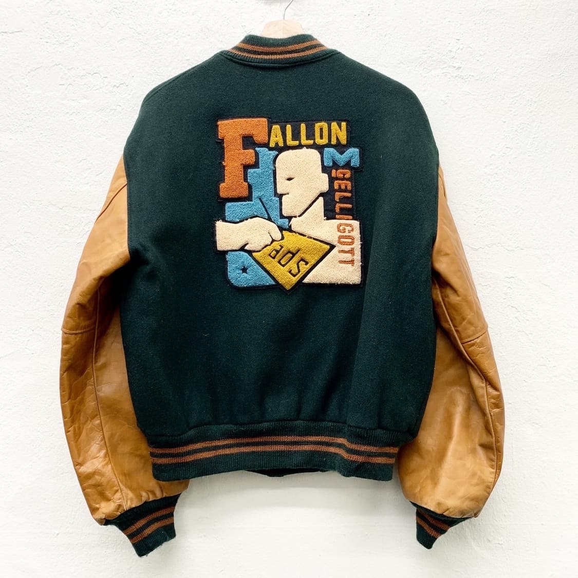 빈티지 그린 레더 와펜 바시티 자켓 상품이미지4