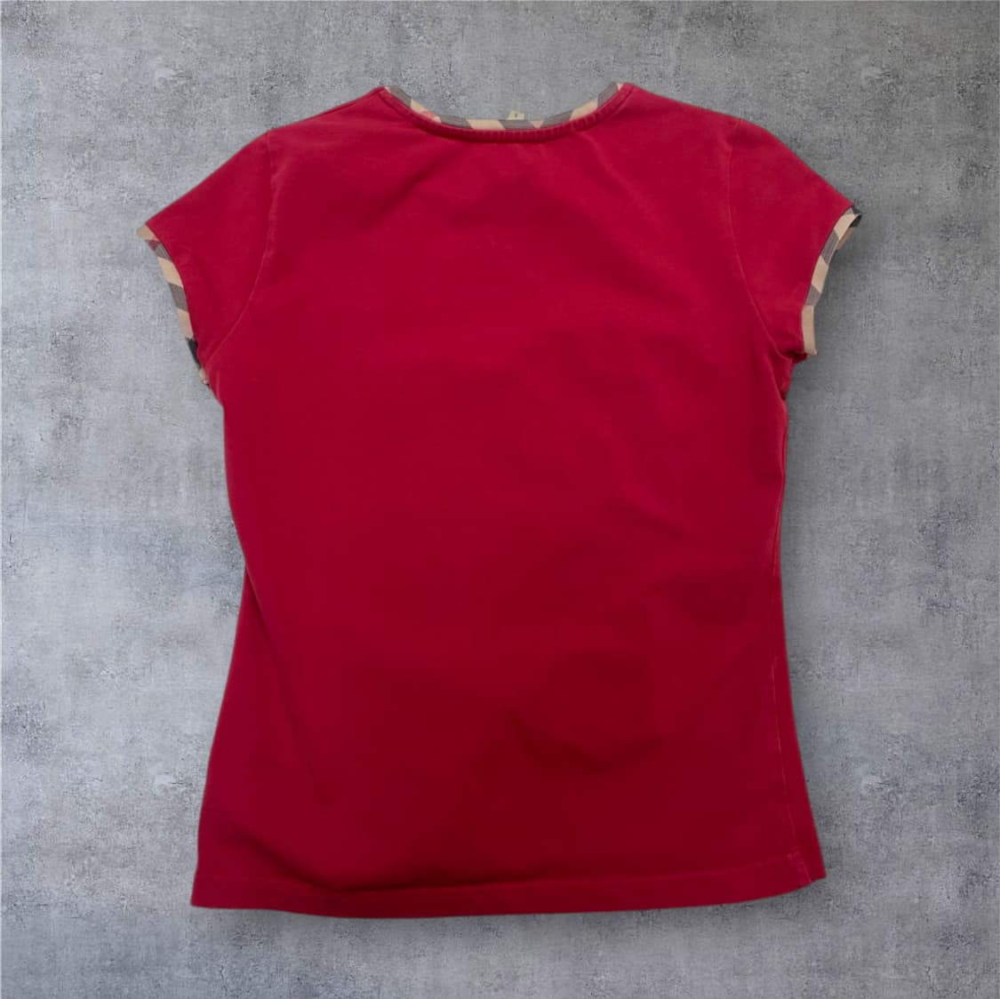 버버리 Burberry 레드 체크 트리밍 슬림 반팔 티셔츠 S 상품이미지6