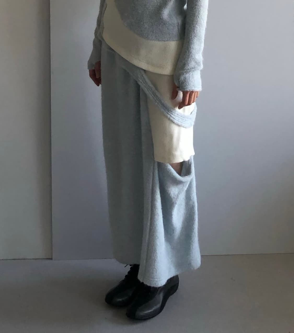 지초이 레이어드 롱스커트 니트 aw24 jichoi 상품이미지2
