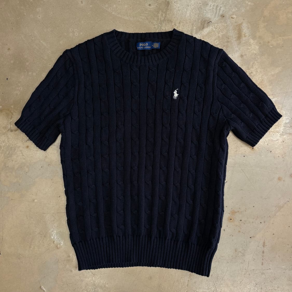 M 폴로랄프로렌 여성용 블랙 케이블 반팔 니트 상품이미지2