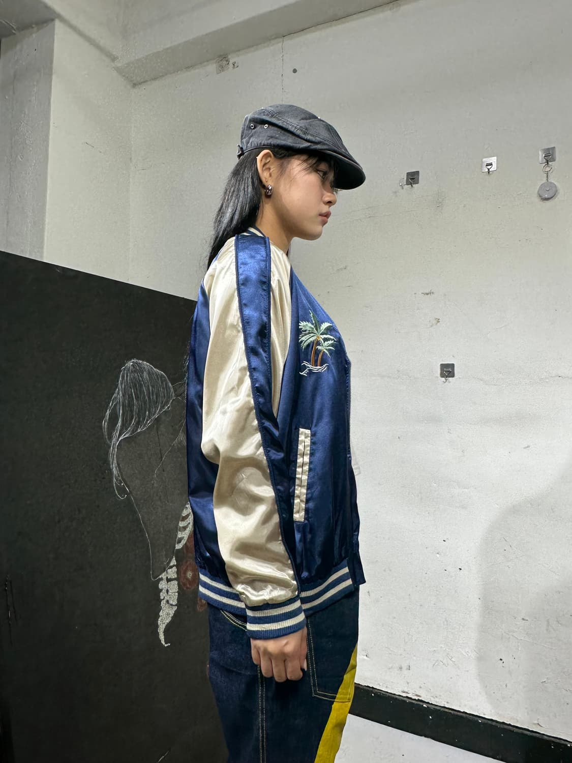 Jpn 일본빈티지 재패니즈 오리엔탈 야자수 네이비 스카잔 자켓 상품이미지5