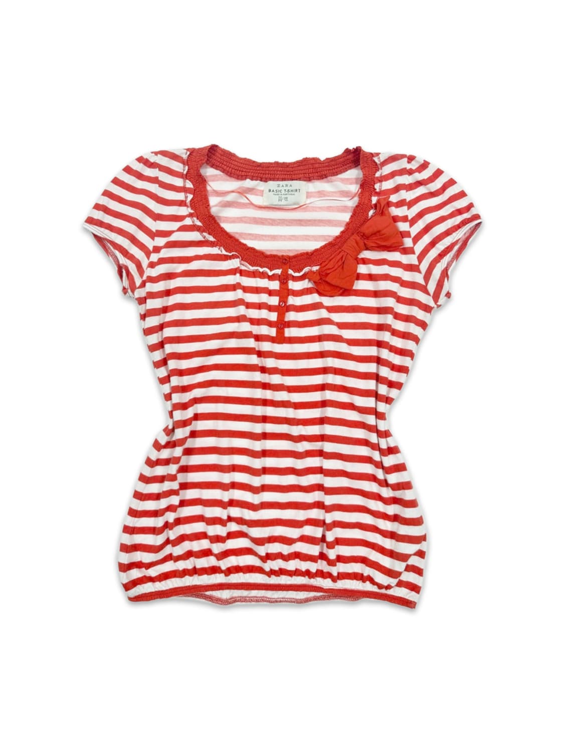 빈티지 자라 스트라이프 리본 반팔 블라우스 상품이미지1
