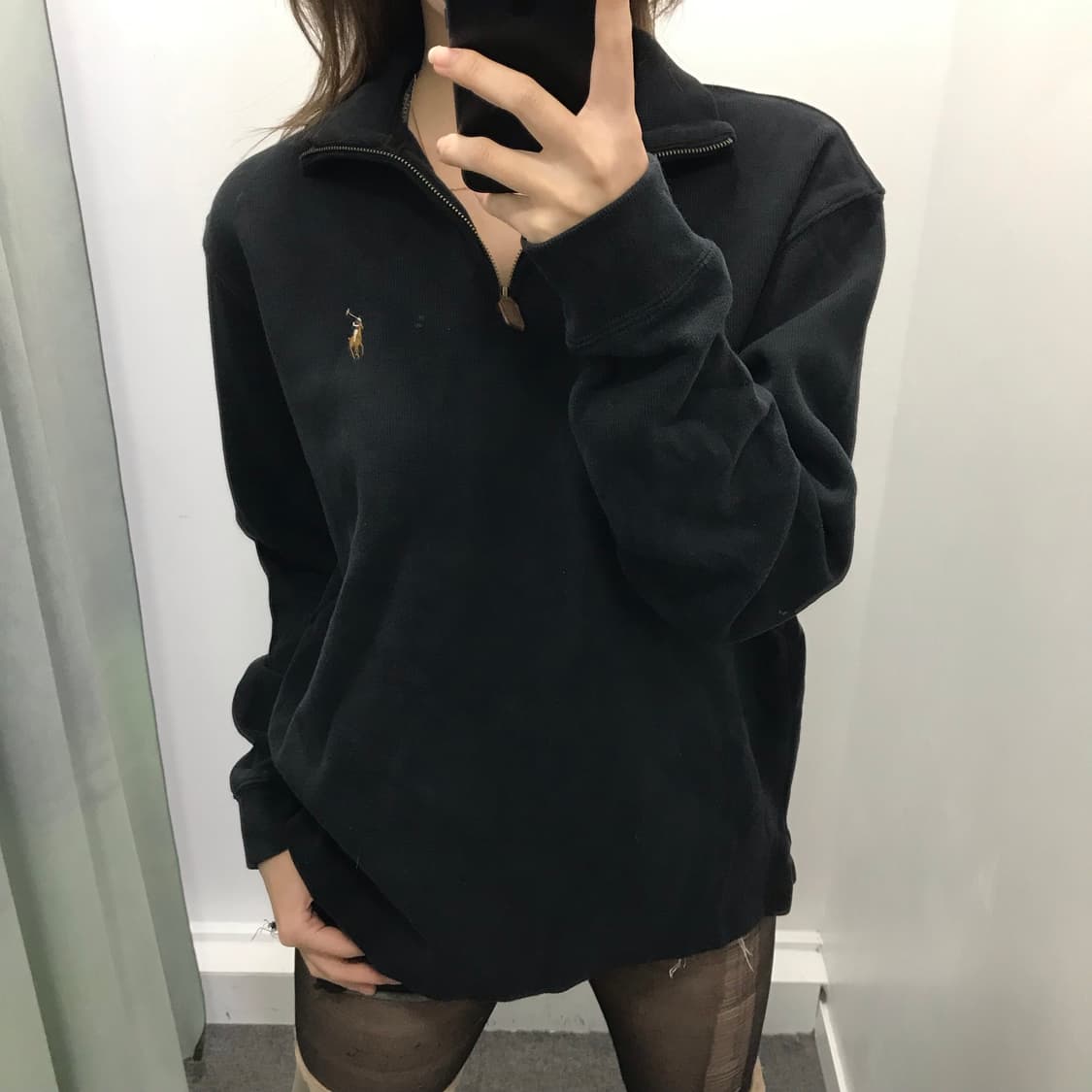 폴로 블랙 반집업 맨투맨니트 상품이미지2