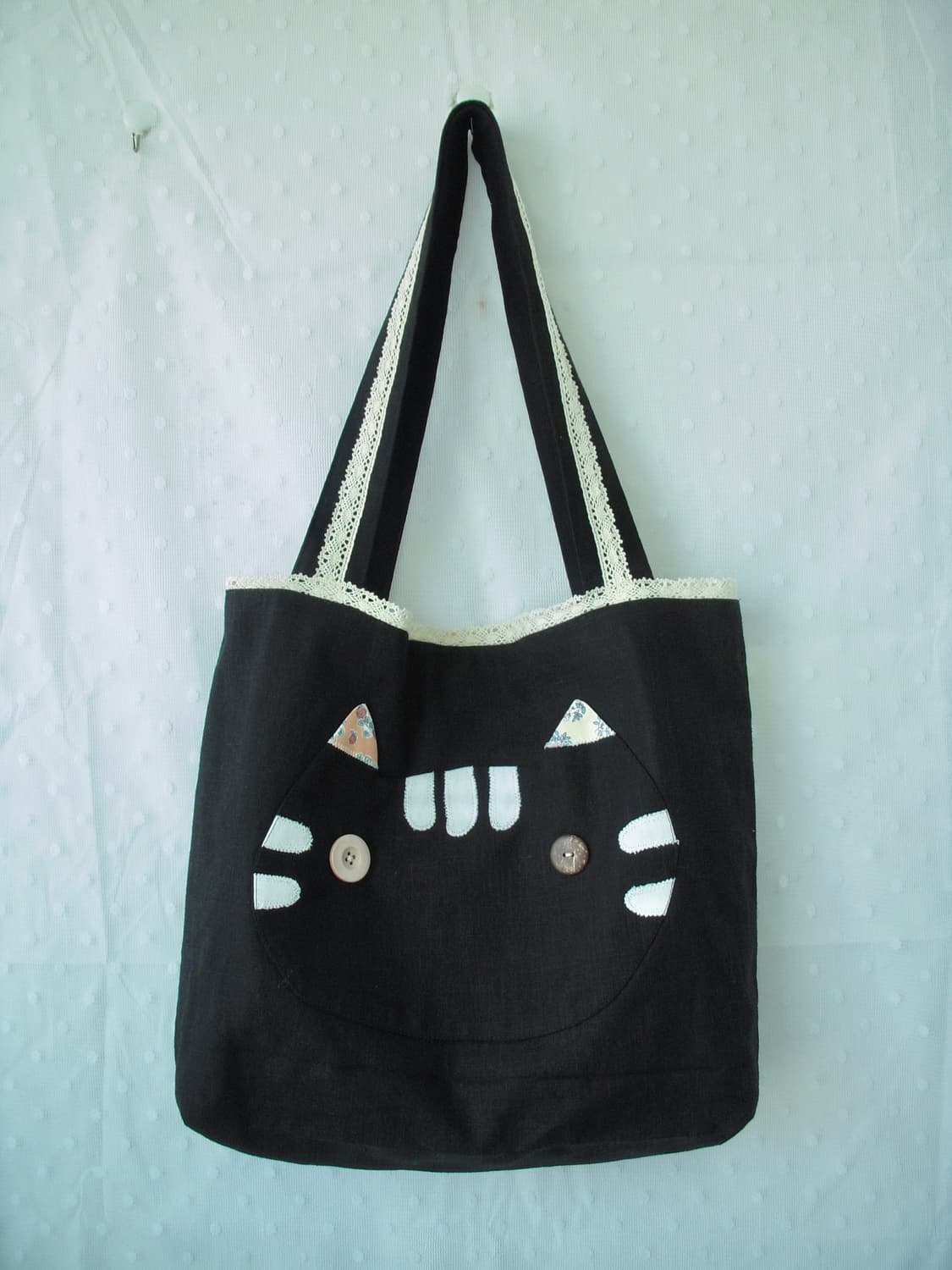 [HAND MADE] 핸드메이드 고양이 포켓 패치워크 숄더백 모리걸 상품이미지4