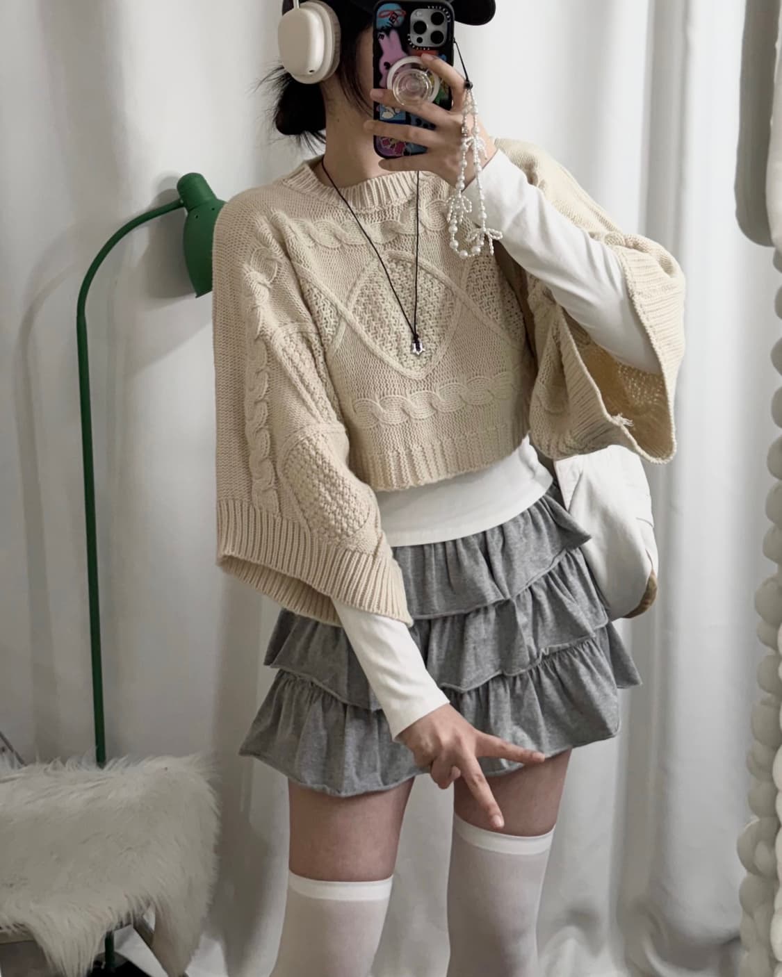 베이지 꽈배기 크롭 니트 상품이미지2