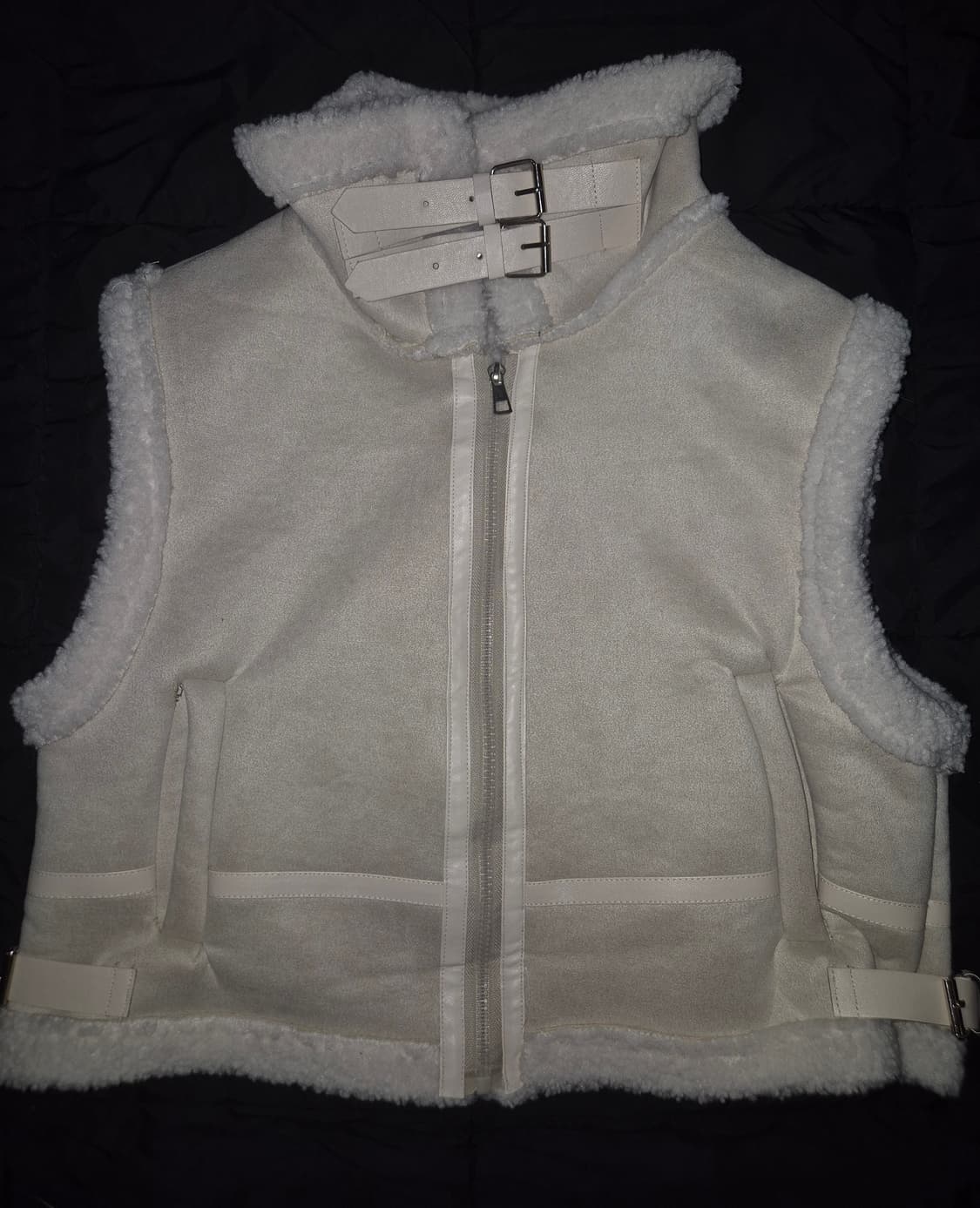 일본 빈티지 아이보리 핑크 무스탕 조끼 상품이미지1