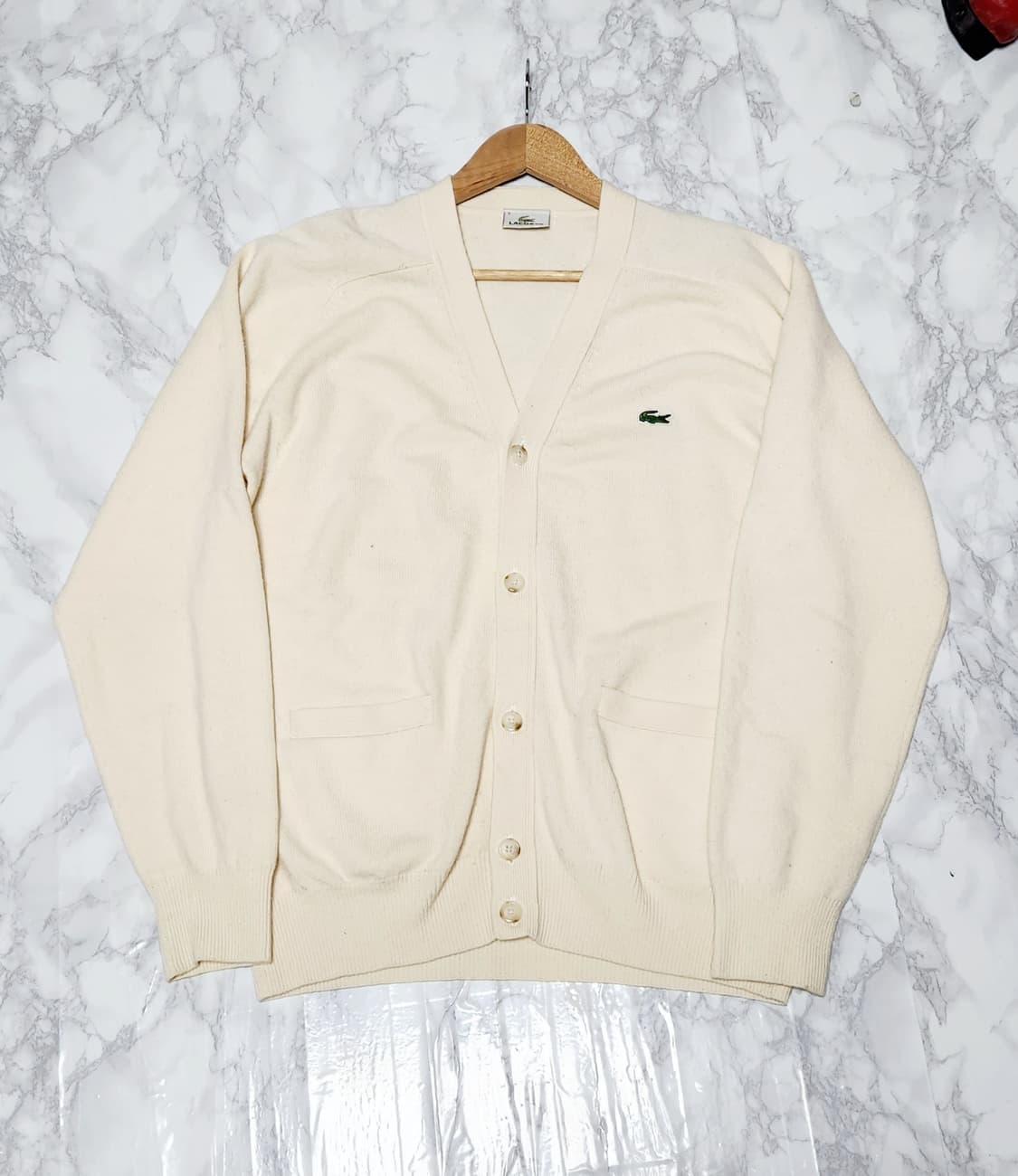 라코스테 연노랑x아이보리 울 가디건 상품이미지1
