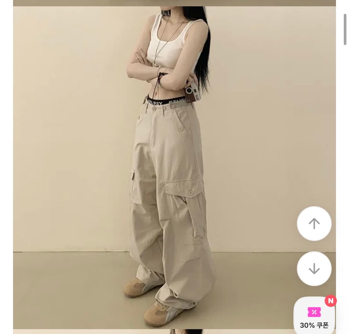 핀턱 로우라이즈 와이드 팬츠 베이지 S 상품이미지2