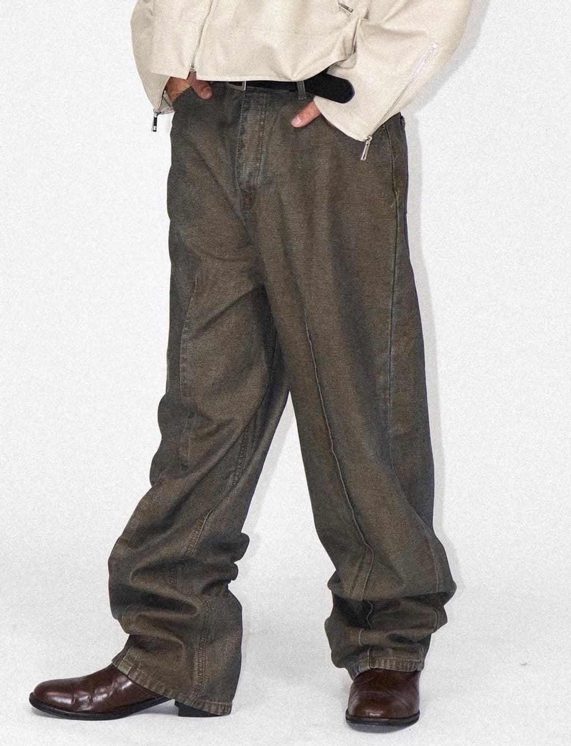 리키 카키 데님 팬츠 상품이미지1