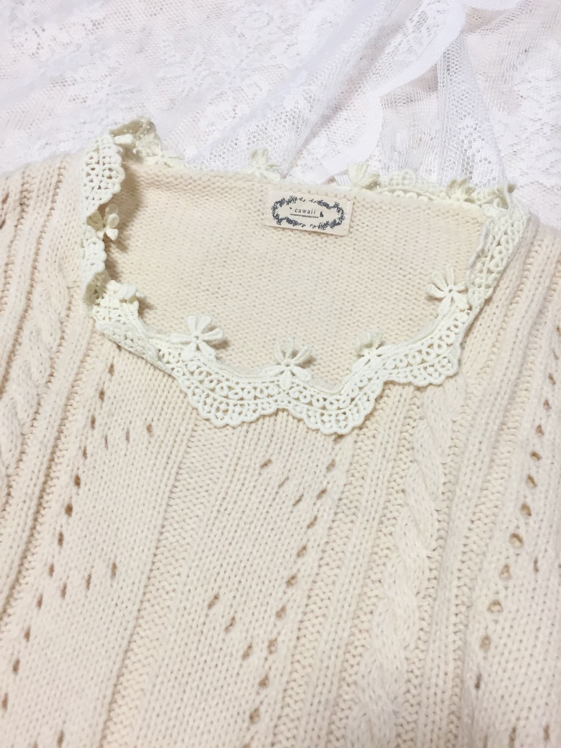 빈티지 cawaii 아이보리 레이스 니트 상품이미지2