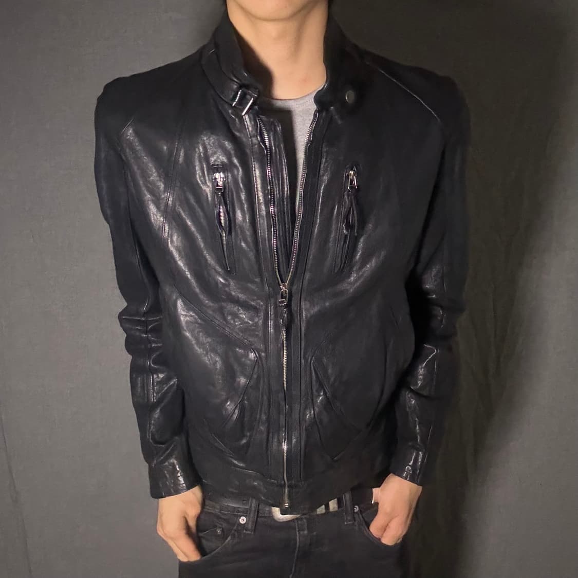 vintage black leather jacket 상품이미지1