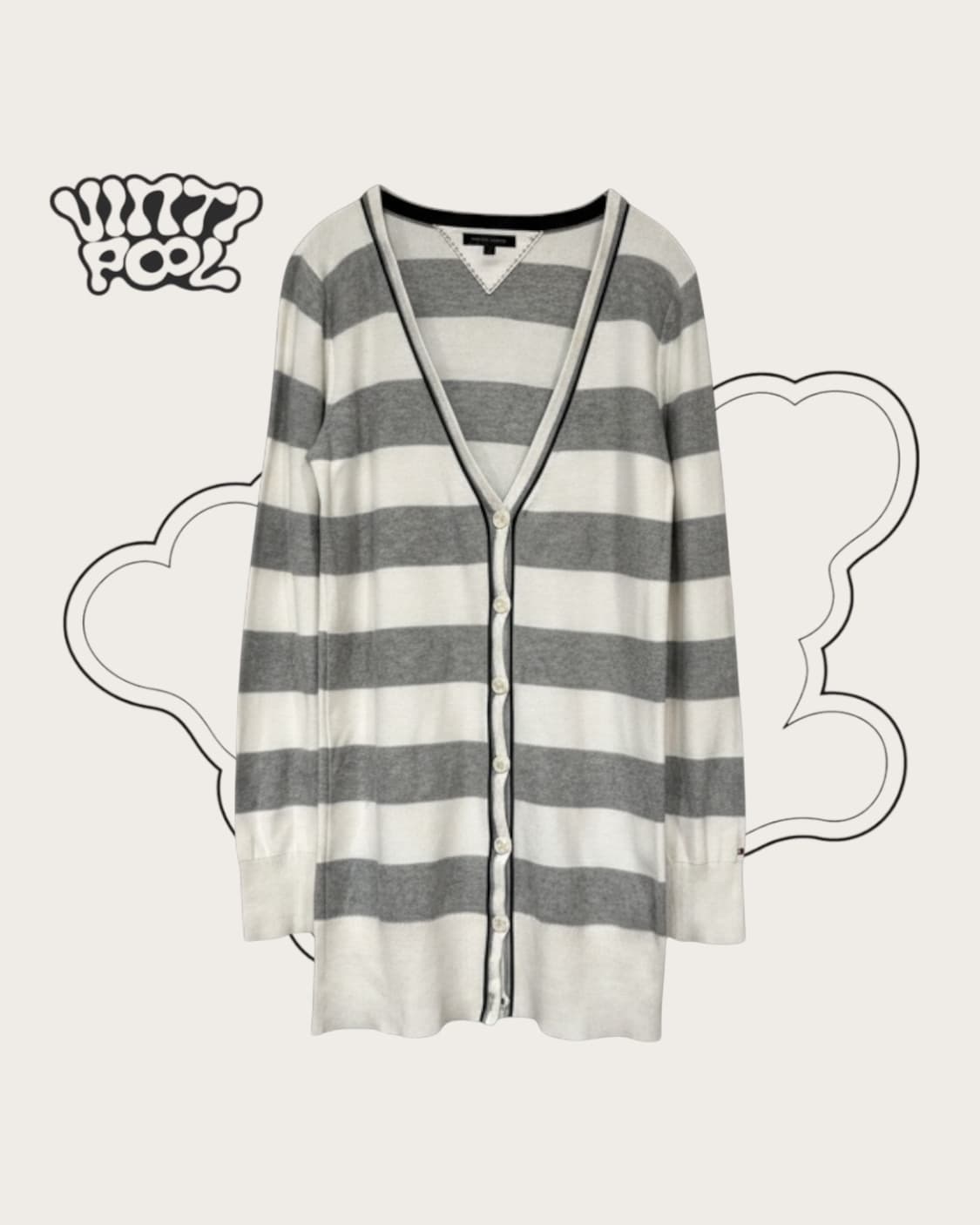 타미힐피거 브이넥 스트라이프 롱 가디건 S (w) 상품이미지1