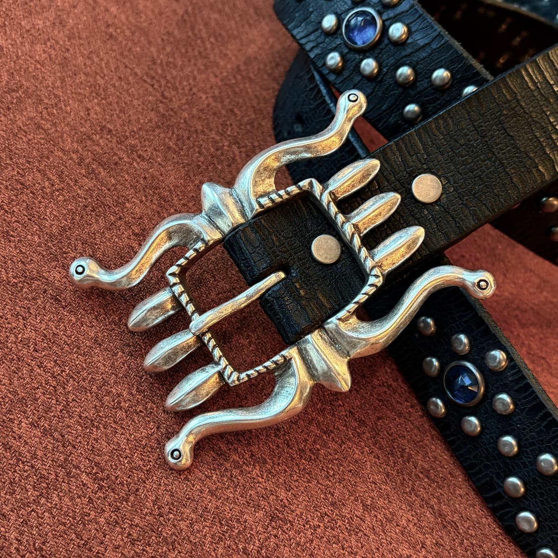 RRL / 더블알엘 스파이더 버클 스터드 크랙 버팔로 소가죽 벨트 상품이미지2