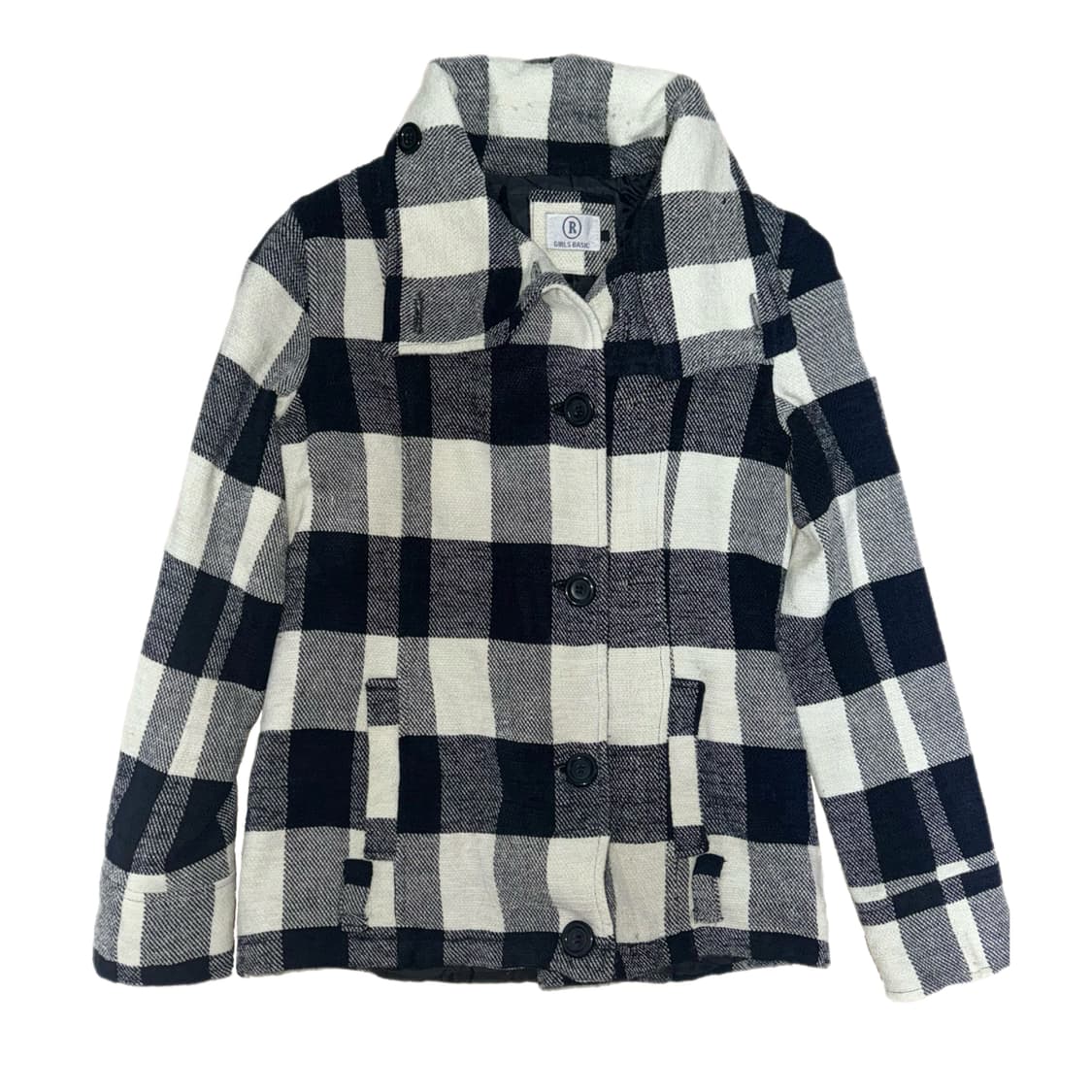 GIRLS BASIC 체크 버튼 사선 자켓 상품이미지2