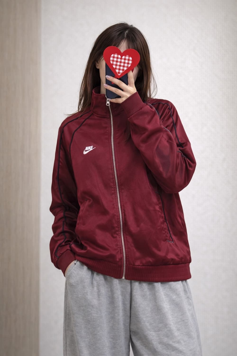 00s 올드스쿨 빈티지 나이키 버건디 메탈 스우시 집업 상품이미지1