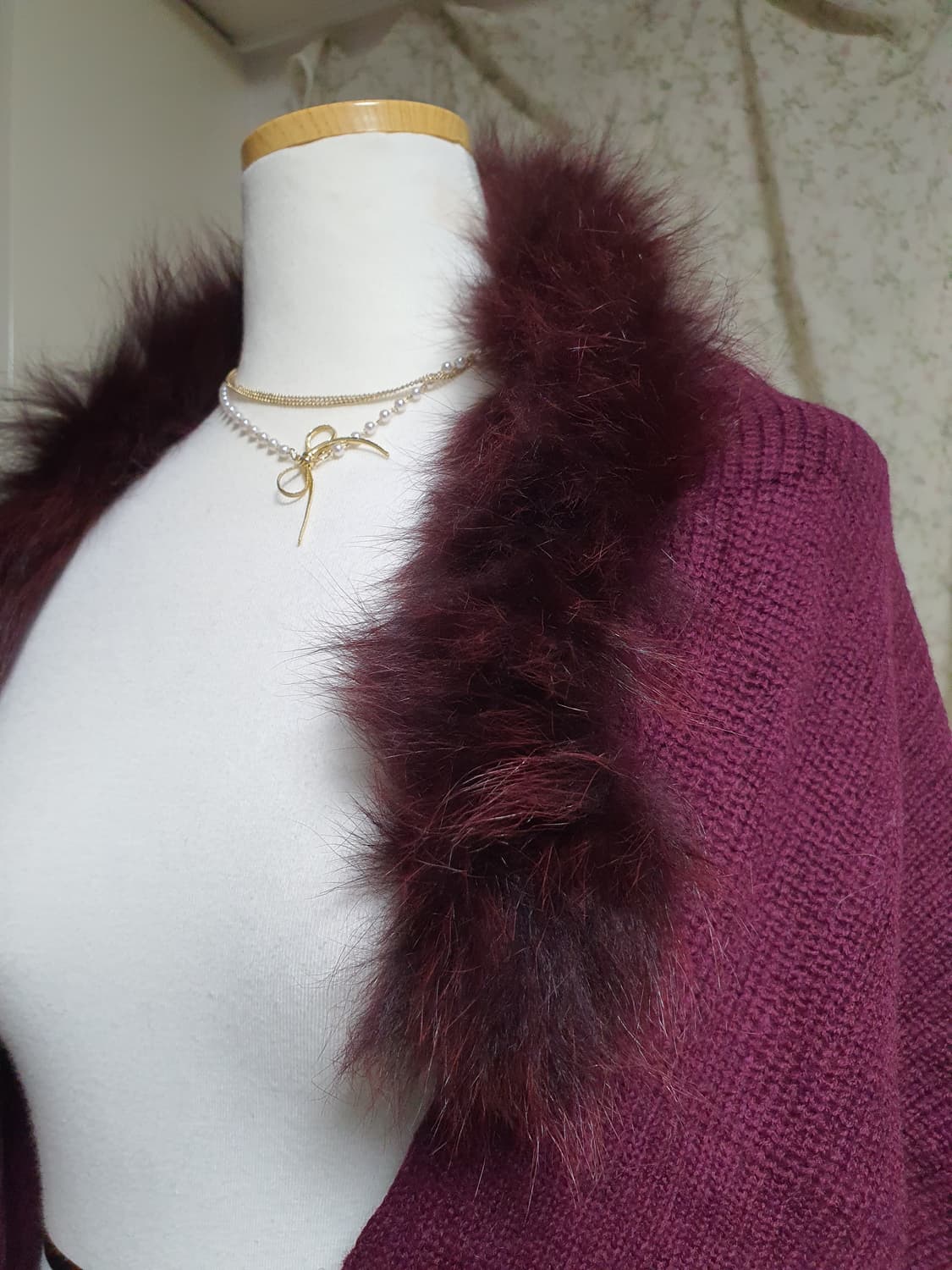 [빈티지] 퍼플 버건디 퍼 니트 숄 가디건 상품이미지3