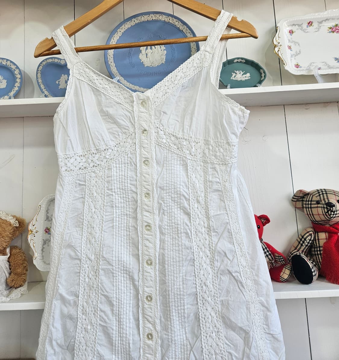 코튼 레이스 슬리브리스 원피스 상품이미지4