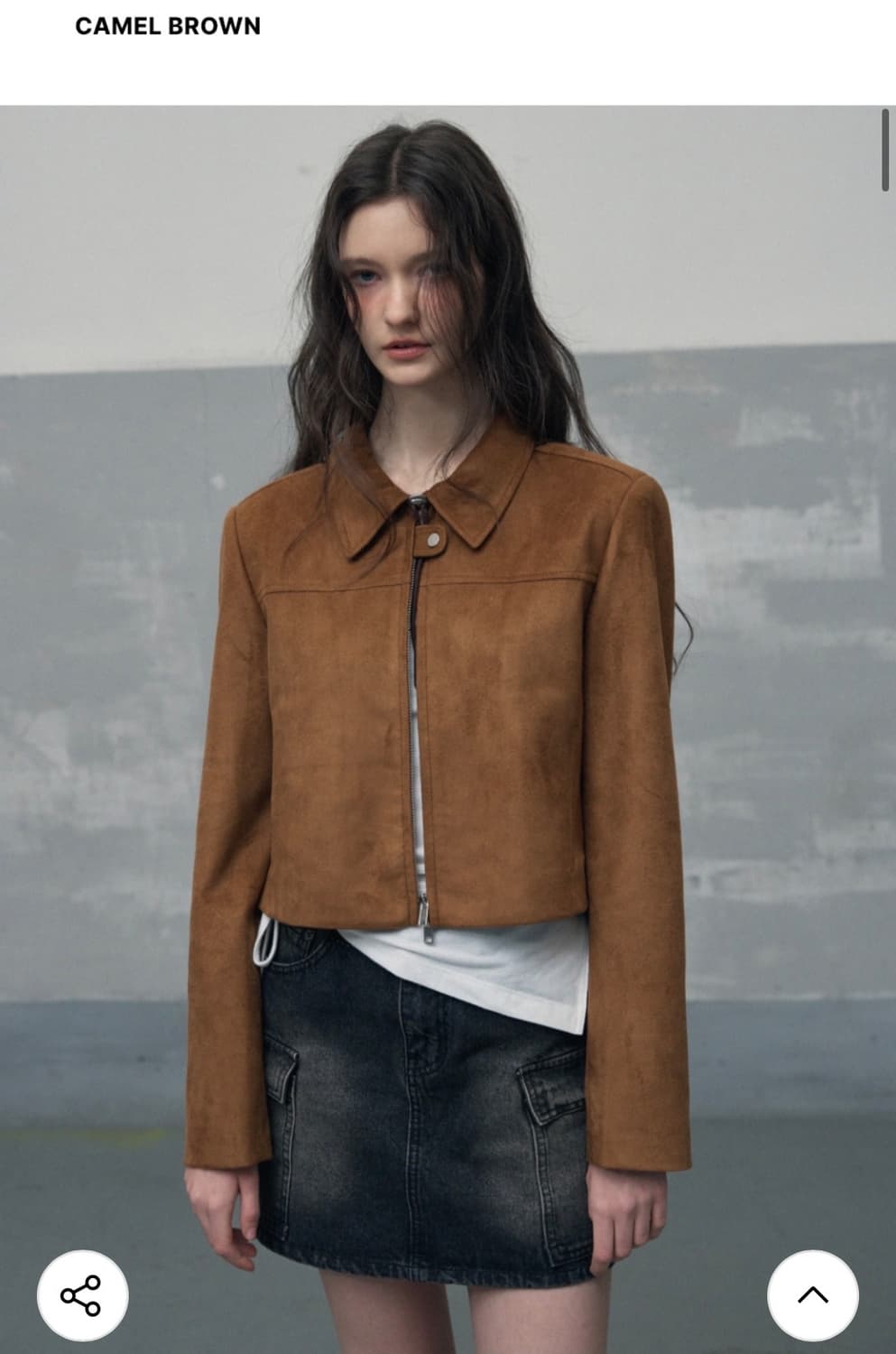 (새상품) 레더리 커브드 스웨이드 크롭 집업 자켓 CAMEL BROWN 상품이미지3