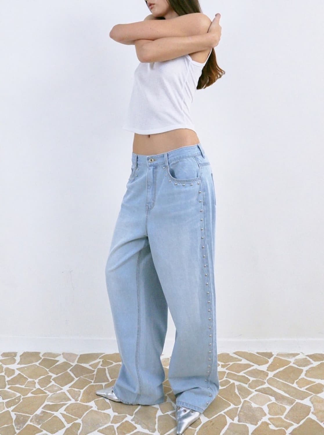 폴리수엠 ss studded washed pants light blue 상품이미지2