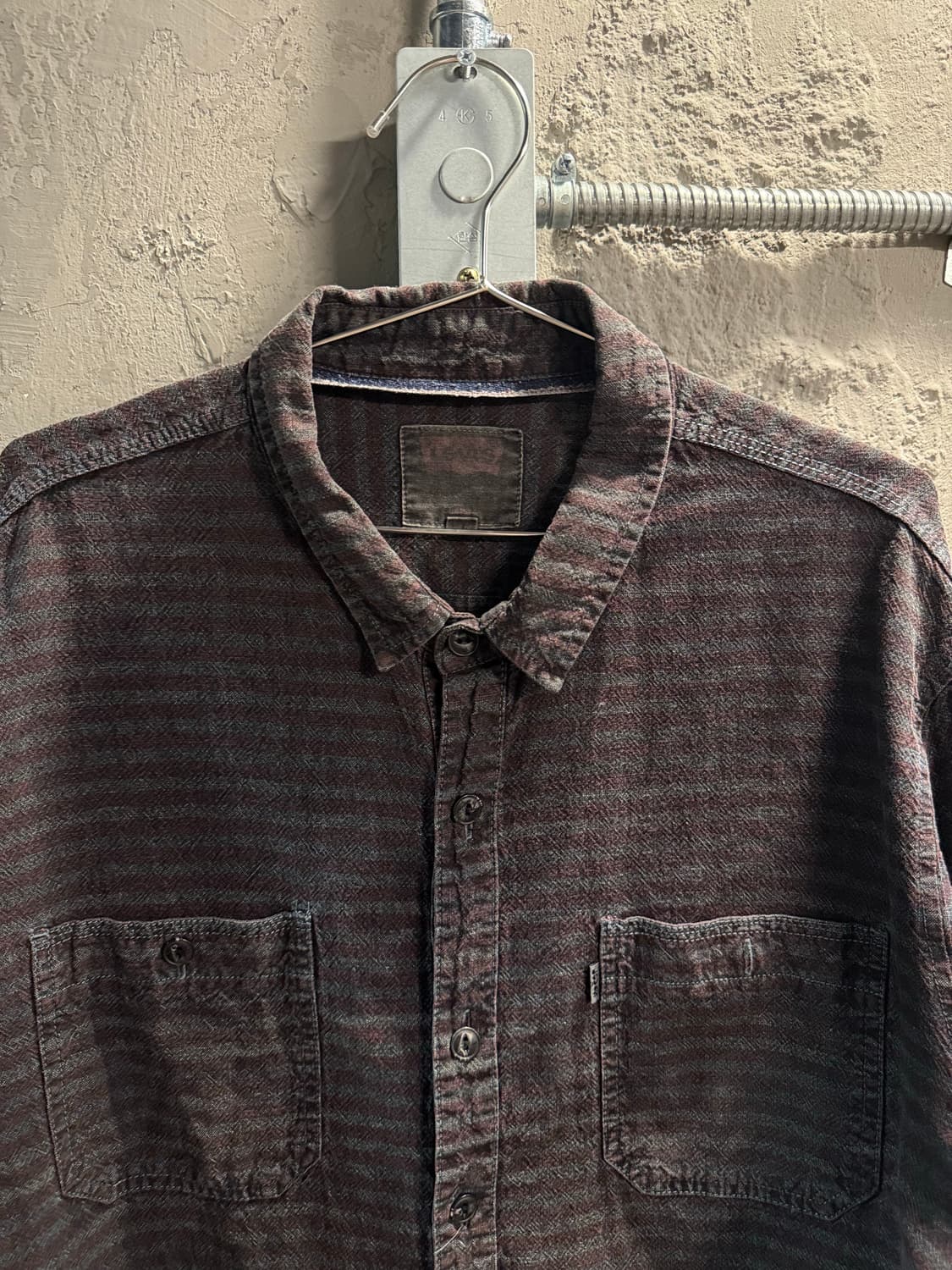 L 리바이스 LEVIS 투포켓 스트라이프 셔츠 브라운 상품이미지5