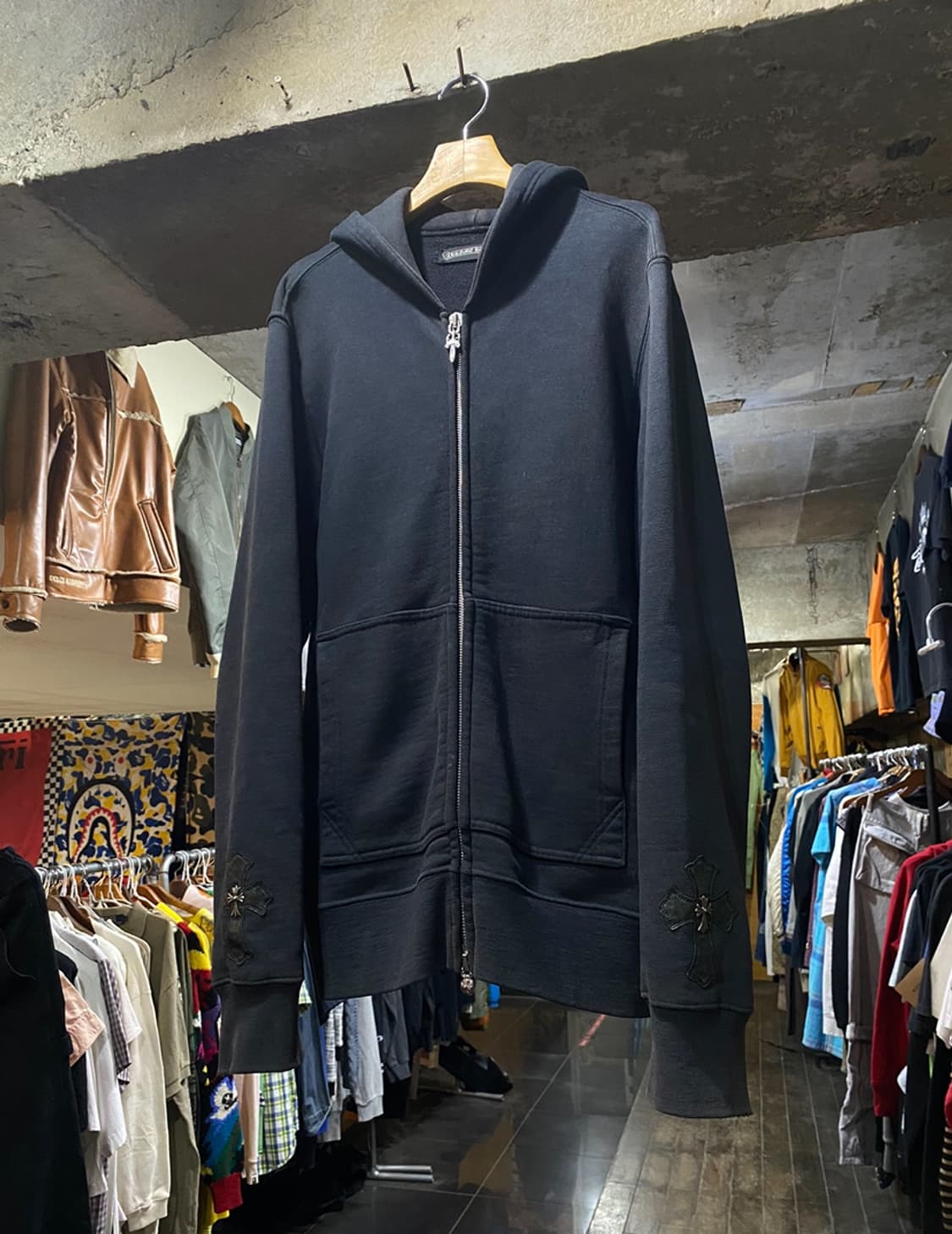 90s Chrome Hearts 크롬하츠 크로스 레더 후드집업 상품이미지1