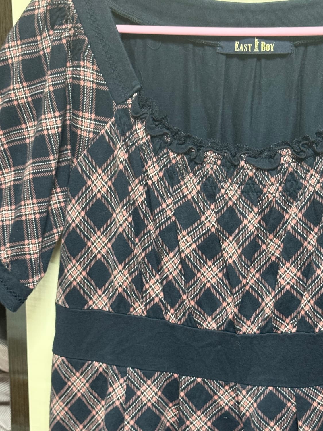 이스트보이 체크 리본 레이스 원피스 상품이미지2