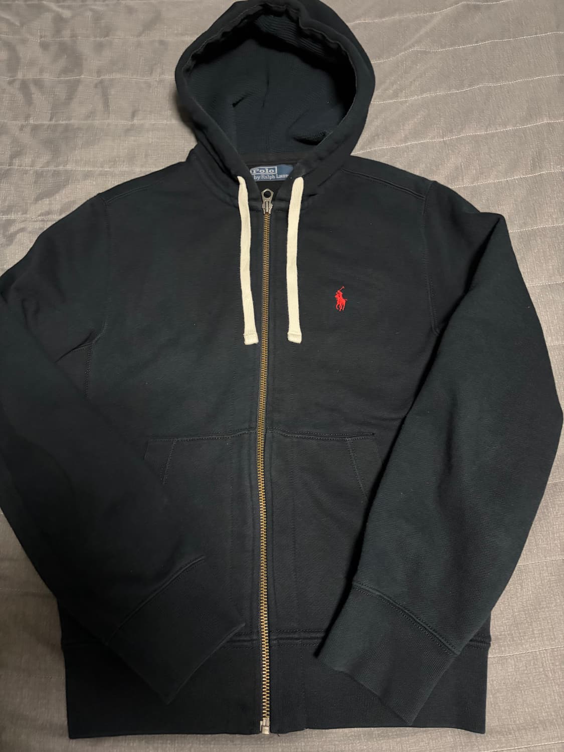 정품)폴로 와플 후드집업 블랙  상품이미지1