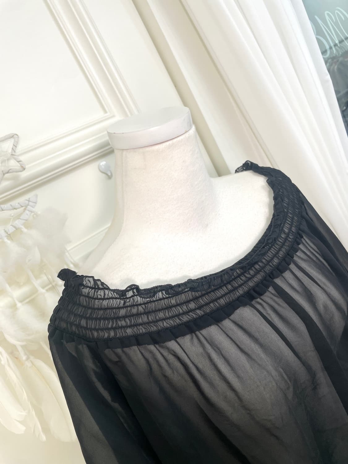 black chiffon side bow off-shoulder blou 상품이미지7