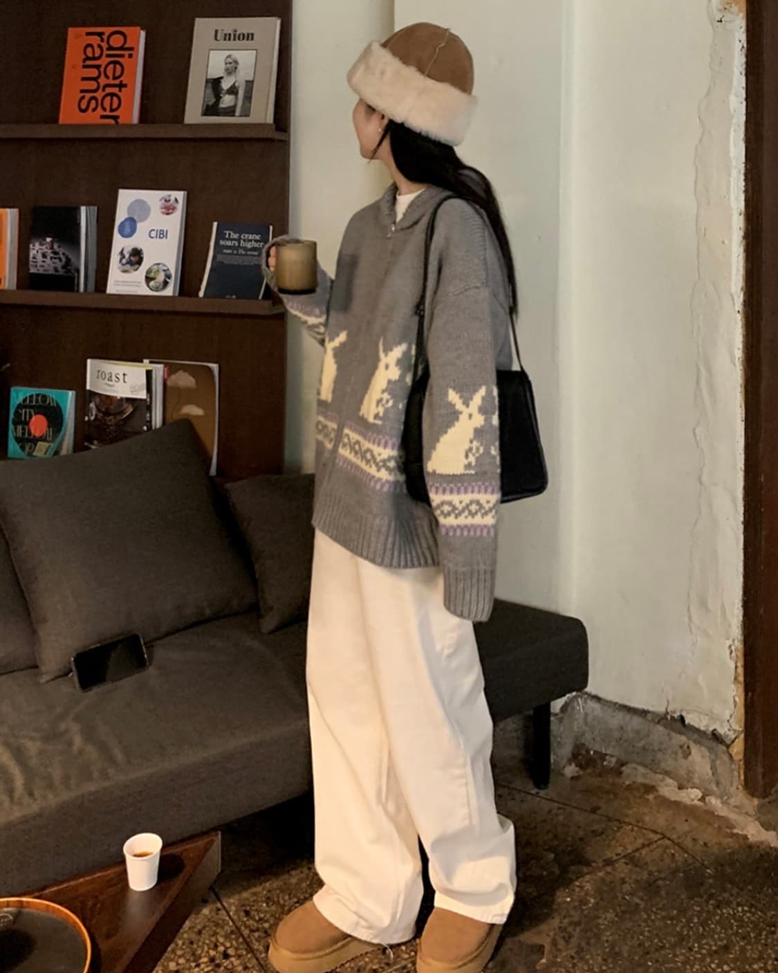 어리틀빗 rabbit wool knit zip-up_그레이 상품이미지3