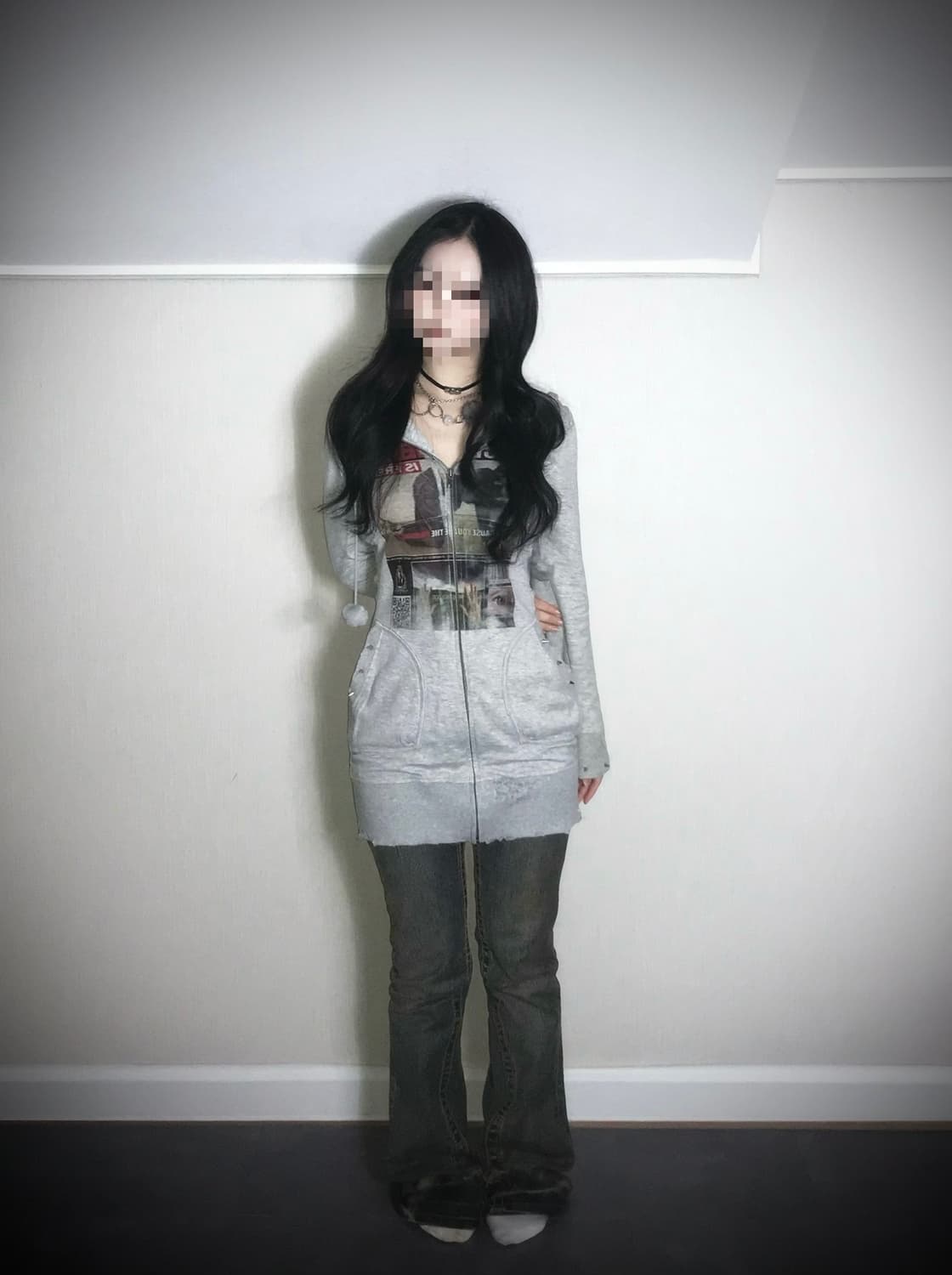 Distressed Graphic Studded Long Zip Hood 상품이미지2