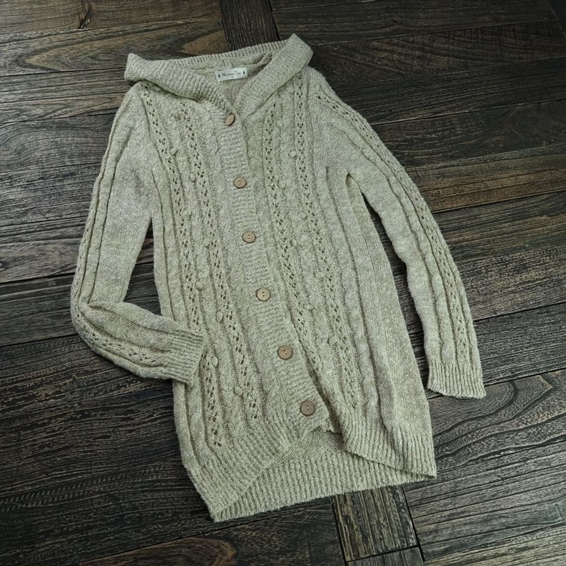 [일본빈티지] 에스닉 후드 니트 롱 가디건 베이지 M18303 상품이미지1