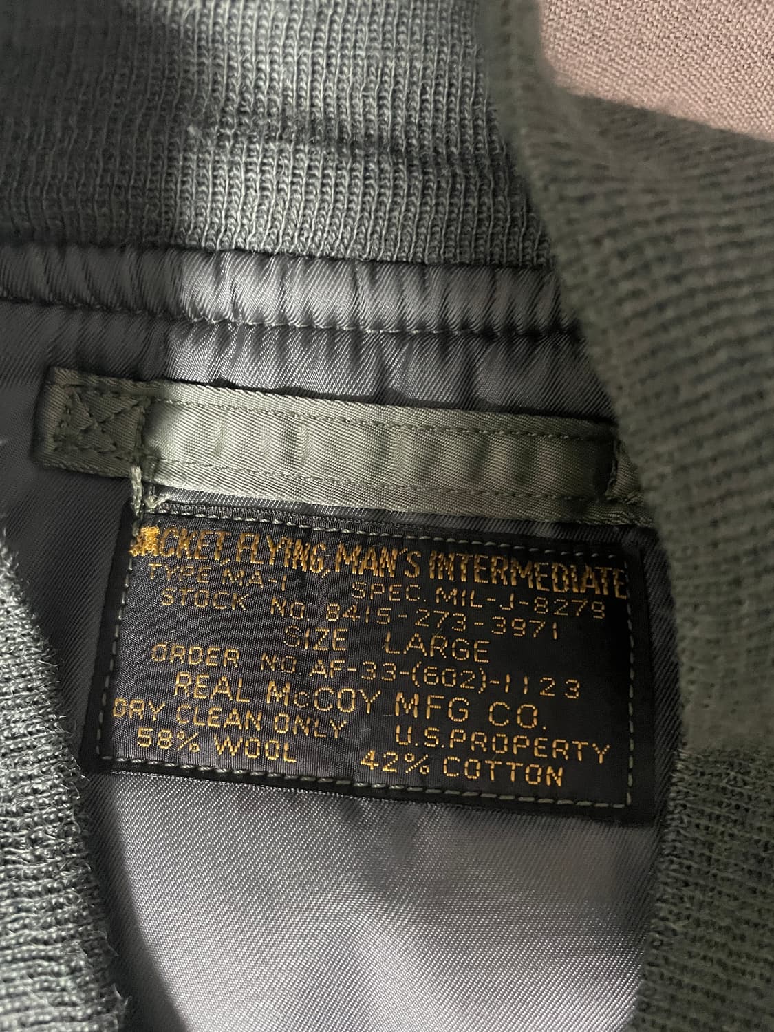 리얼맥코이 MA-1 세이지 그린 데칼 버젼 L 사이즈(현행전) 상품이미지3