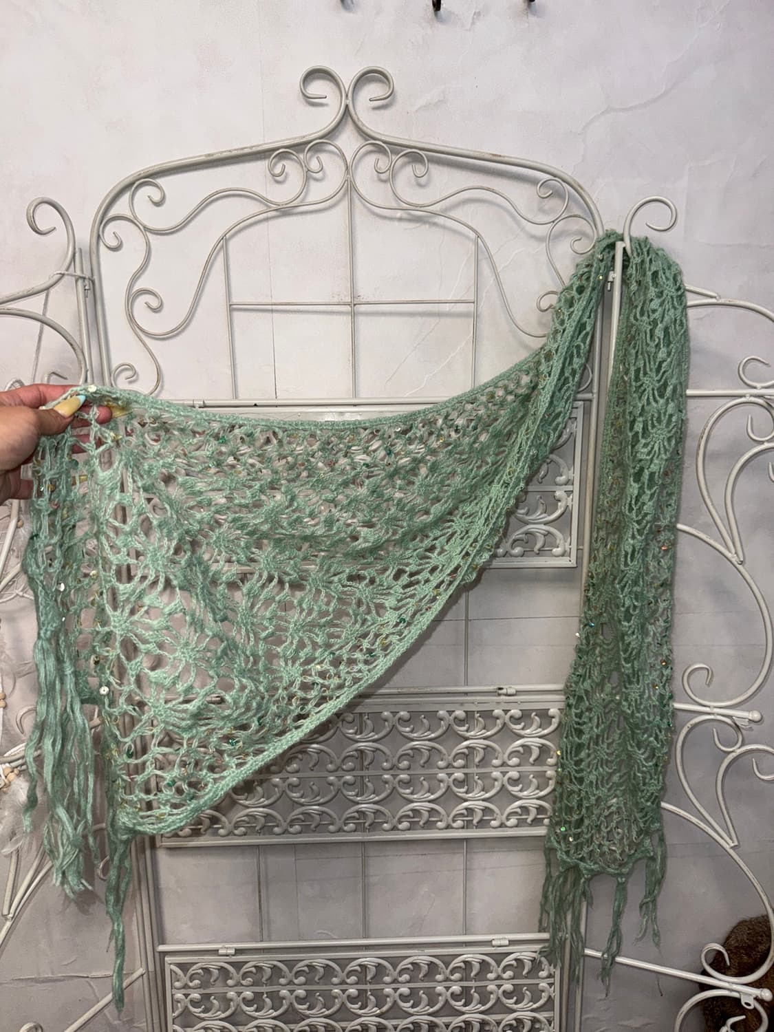 Renoma melon mint flower crochet muffler 상품이미지2