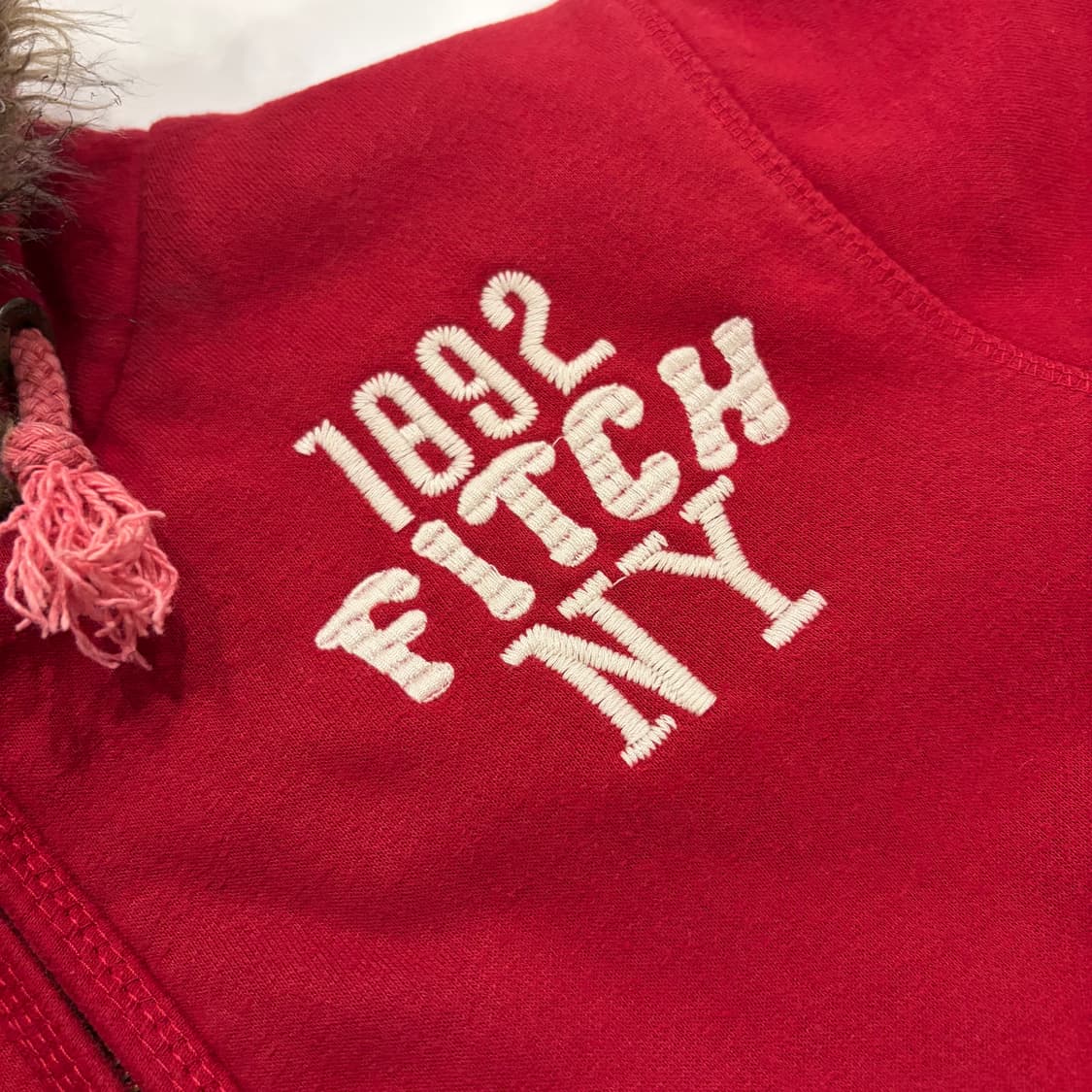 [L] 아베크롬비 빈티지 y2k 레드 퍼 후드 집업 B806 상품이미지4