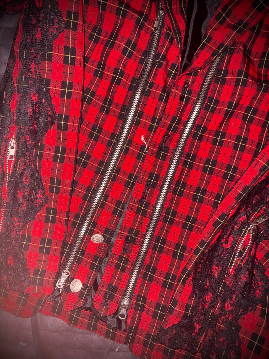 빈티지 알곤퀸즈 펑크 레드 블랙 체크 레이스 자켓 상품이미지2