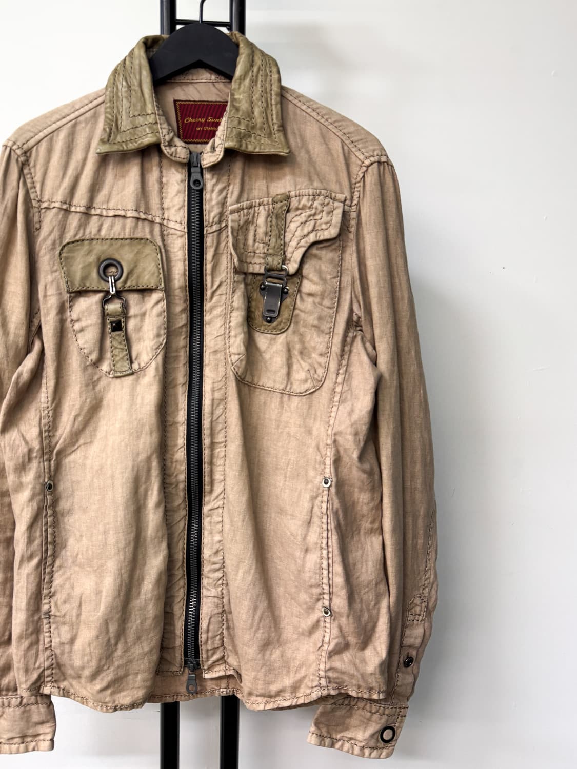 체리 선버스트 투웨이 리넨 레더 집업 자켓 상품이미지2