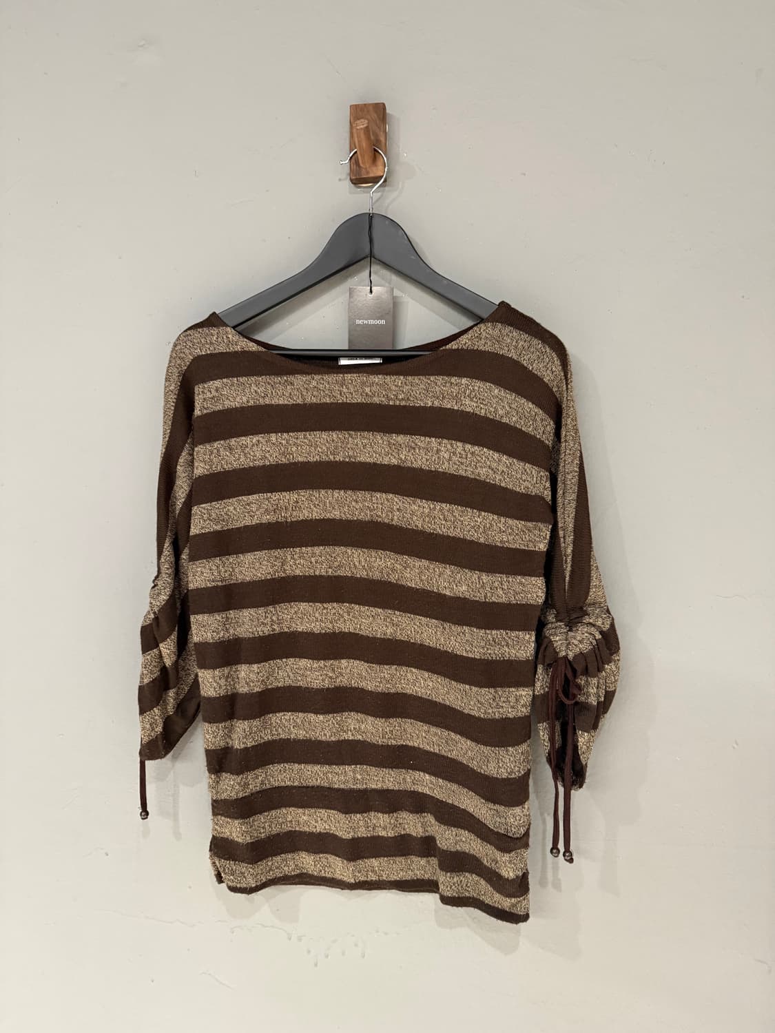 brown stripe pattern shirring detail top 상품이미지3