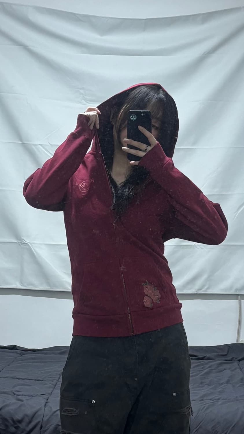 하드락 Y2K 버건디 후드집업 상품이미지2