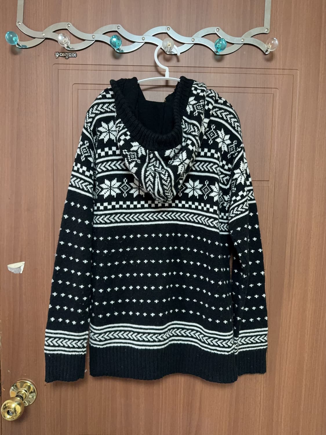 모리걸 하구미 일본 빈티지 블랙 코위찬 패턴 니트 후드 집업 상품이미지3