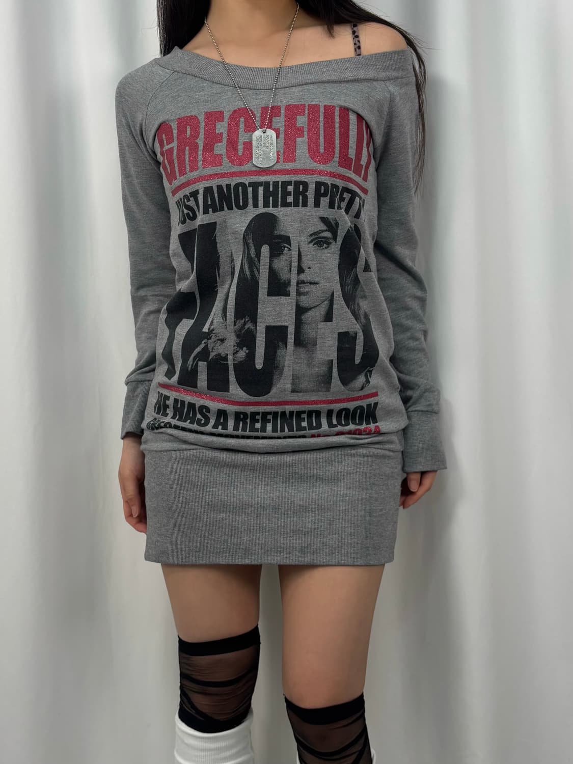 Vintage Grey Graphic Dress 상품이미지3