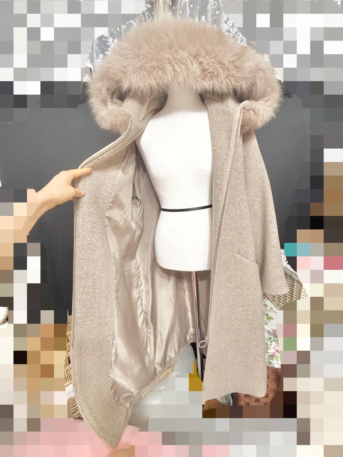 soos ㅡ 후드 모직 롱코트/천연 폭스/프리사이즈 상품이미지8