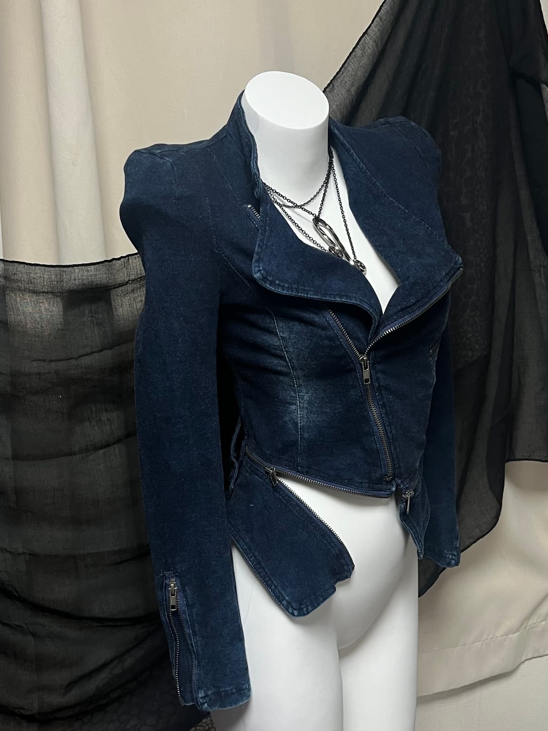 Asymmetric zipper v-kei mood 데님 자켓 M 상품이미지3